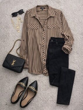 Elementz Black and Tan Striped Button-Down Shirt